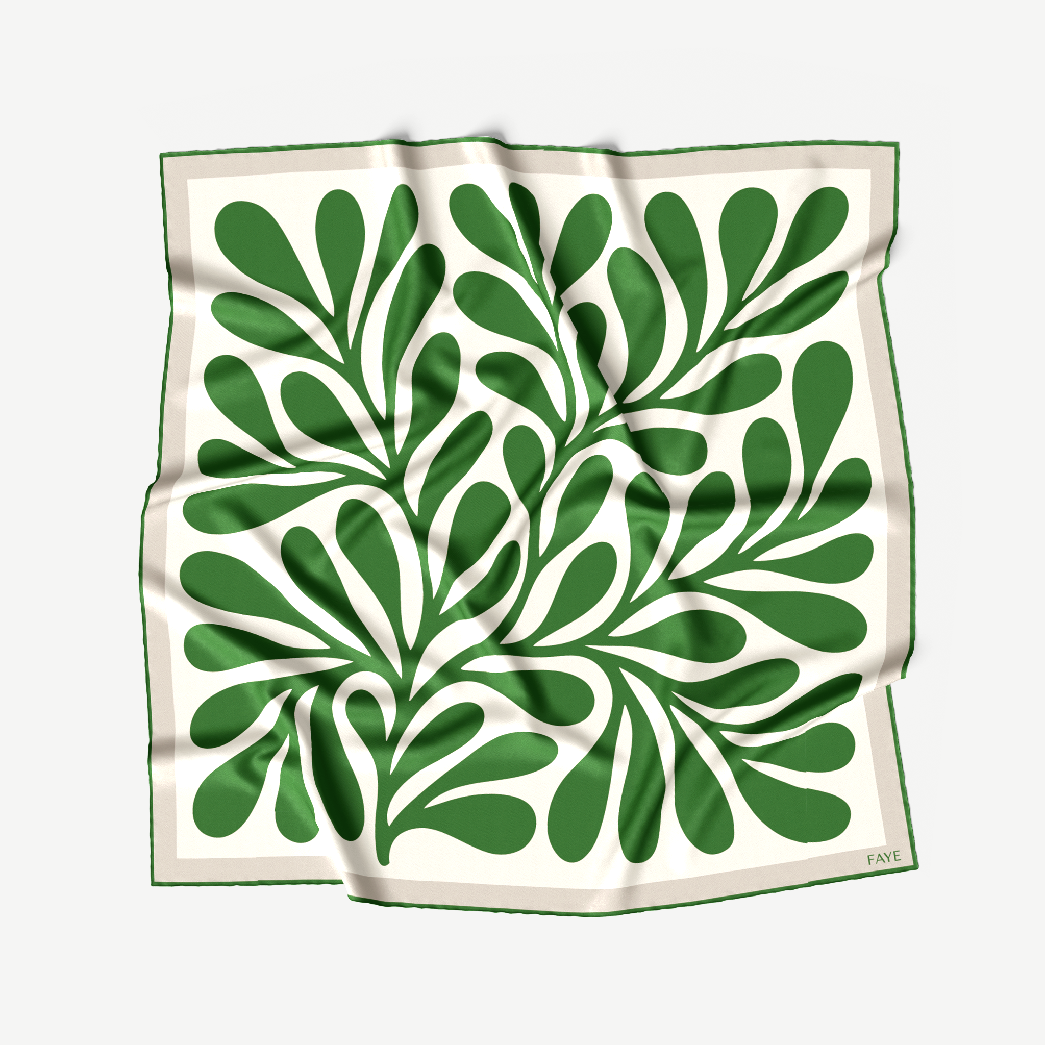 LEAF SILK SCARF - GRASS GREEN - 50 × 50 CM