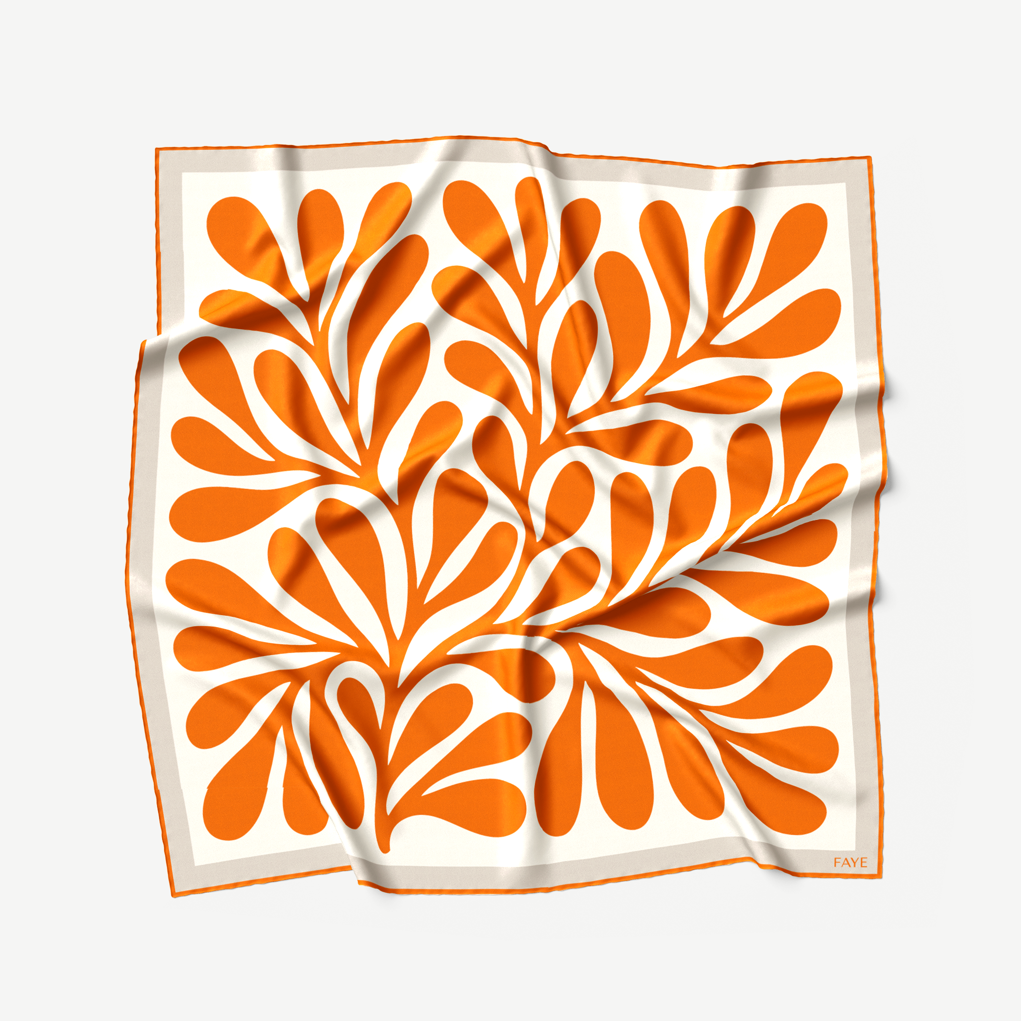 LEAF SILK SCARF - TANGERINE - 50 × 50 CM