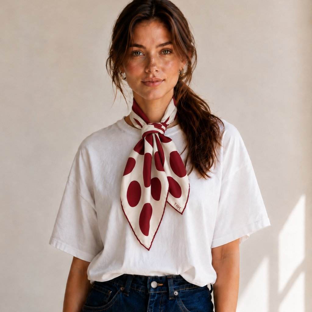 PEBBLE SILK SCARF - 70 - BURGUNDY