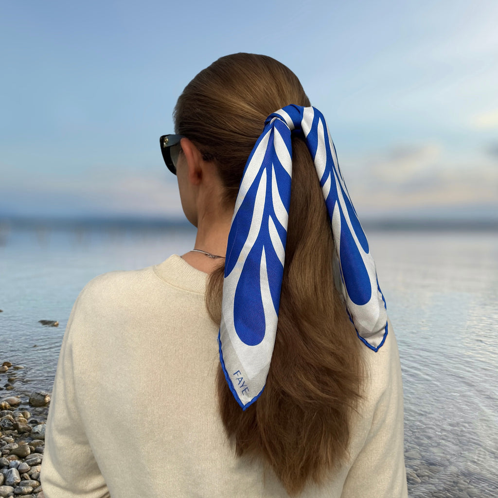 LEAF SILK SCARF - 50 - ROYAL BLUE