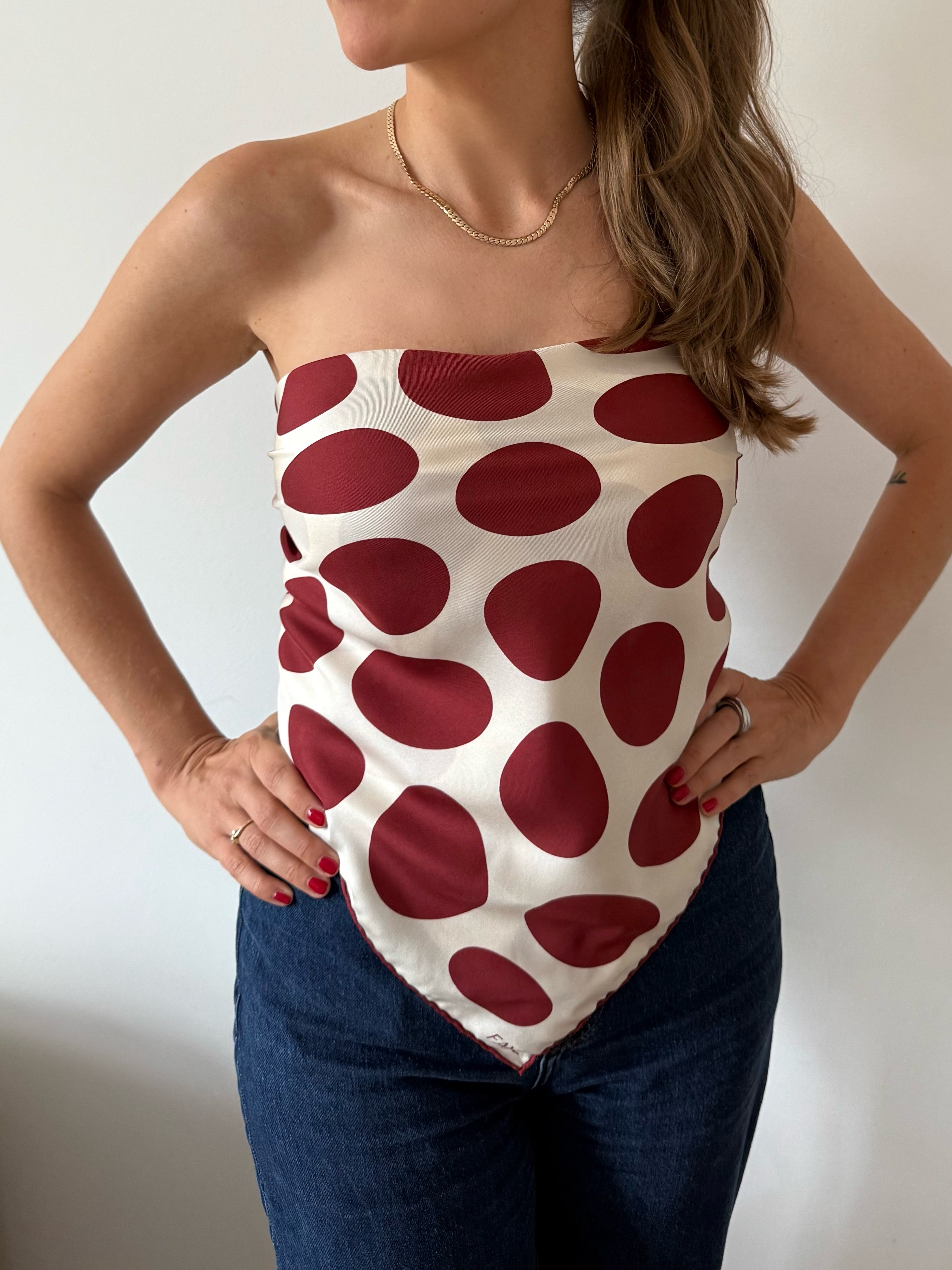 PEBBLE SILK SCARF - BURGUNDY - 70 × 70 CM