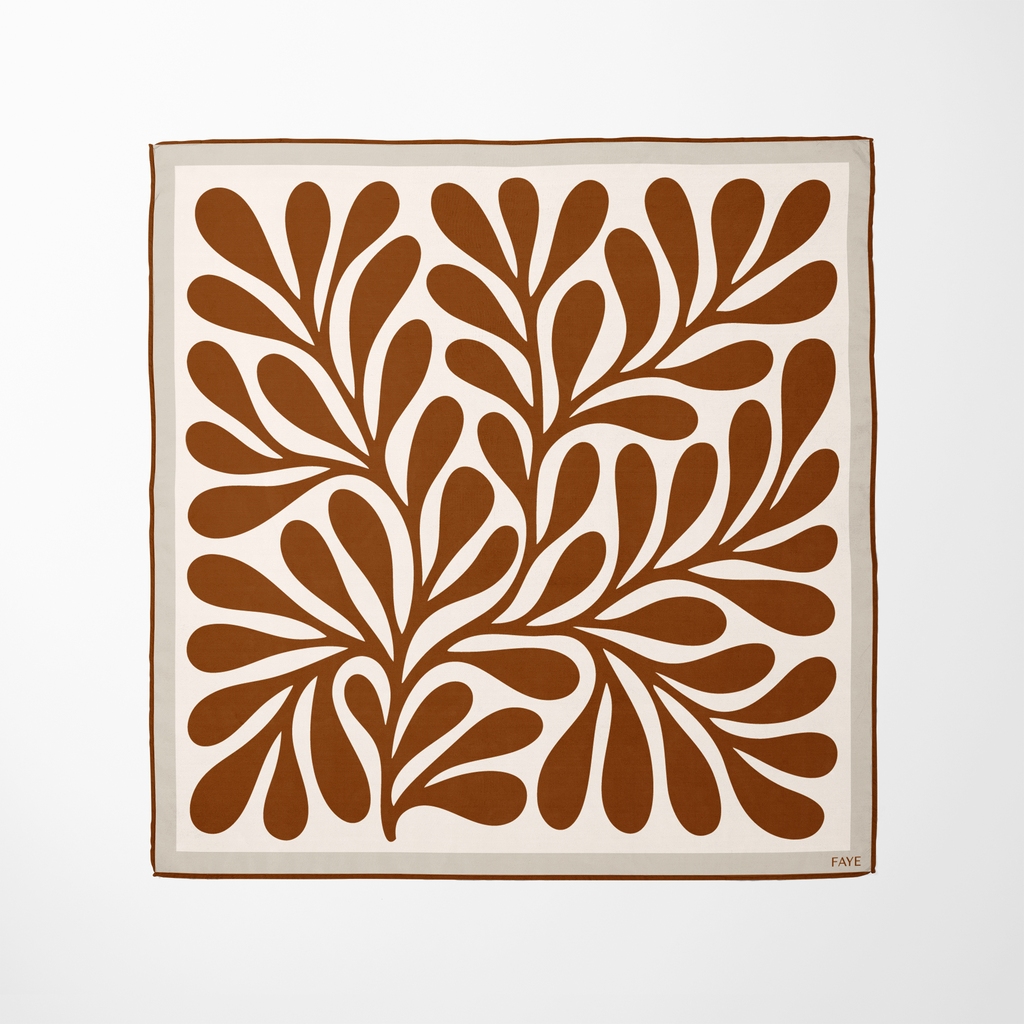 LEAF SILK SCARF - CHOCOLATE - 50 × 50 CM
