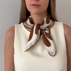 LEAF SILK SCARF - CHOCOLATE - 50 × 50 CM