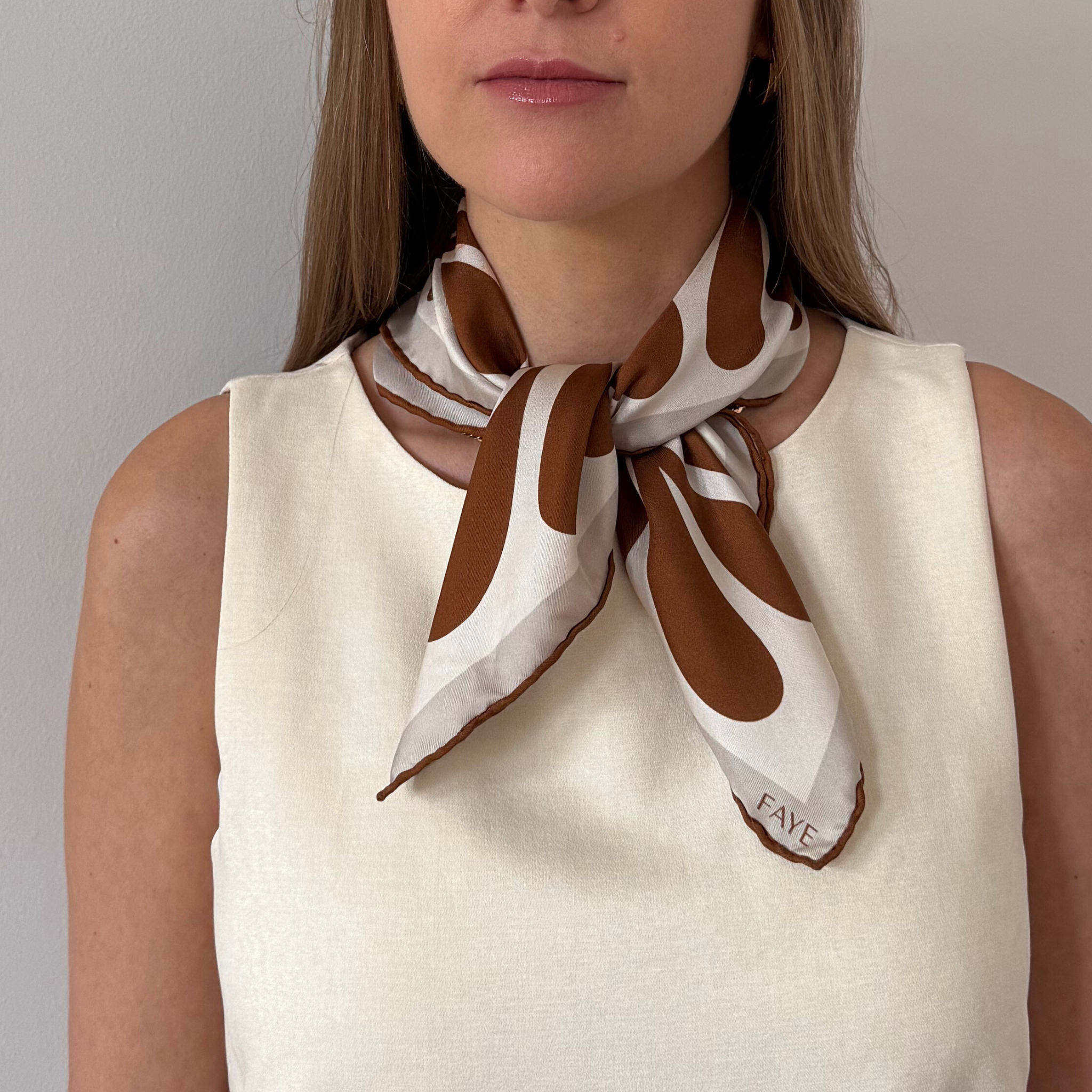 LEAF SILK SCARF - CHOCOLATE - 50 × 50 CM