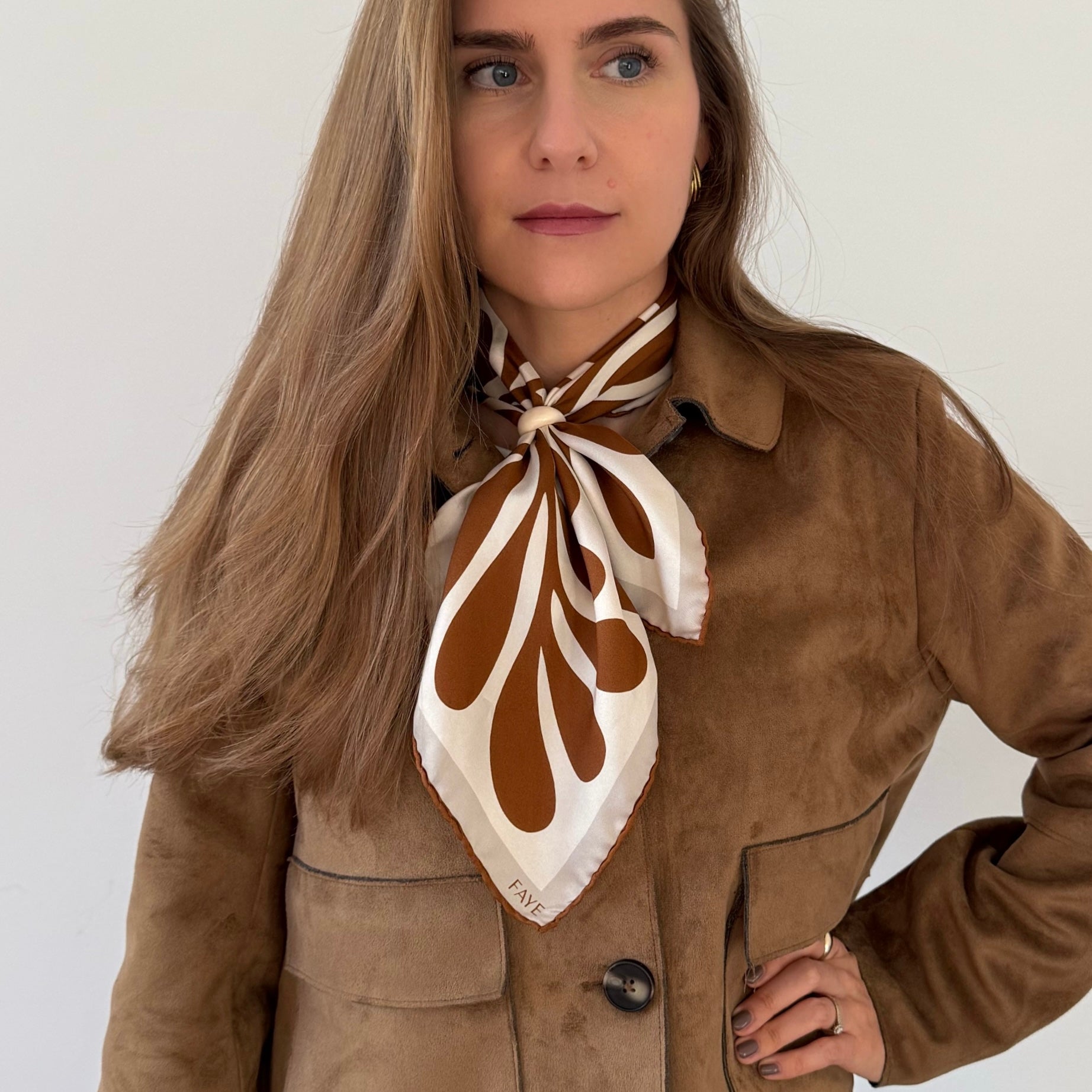 LEAF SILK SCARF - 50 - CHOCOLATE
