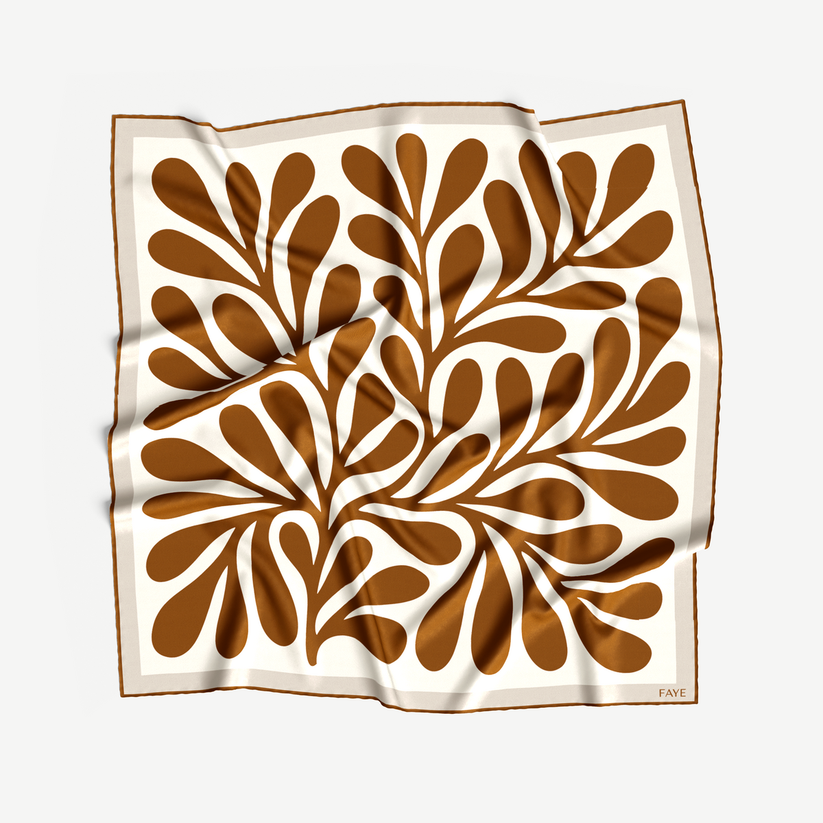 LEAF SILK SCARF - CHOCOLATE - 50 × 50 CM