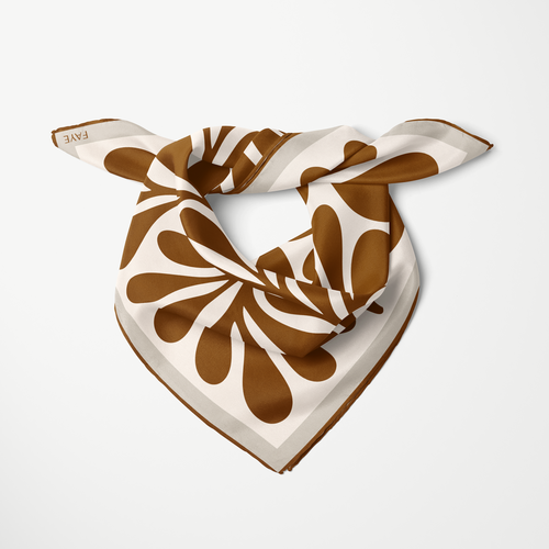 LEAF SILK SCARF - CHOCOLATE - 50 × 50 CM