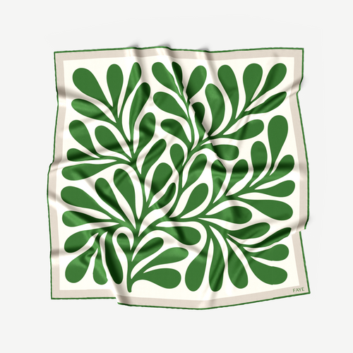LEAF SILK SCARF - GRASS GREEN - 50 × 50 CM