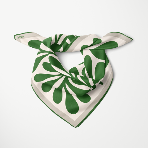 LEAF SILK SCARF - GRASS GREEN - 50 × 50 CM