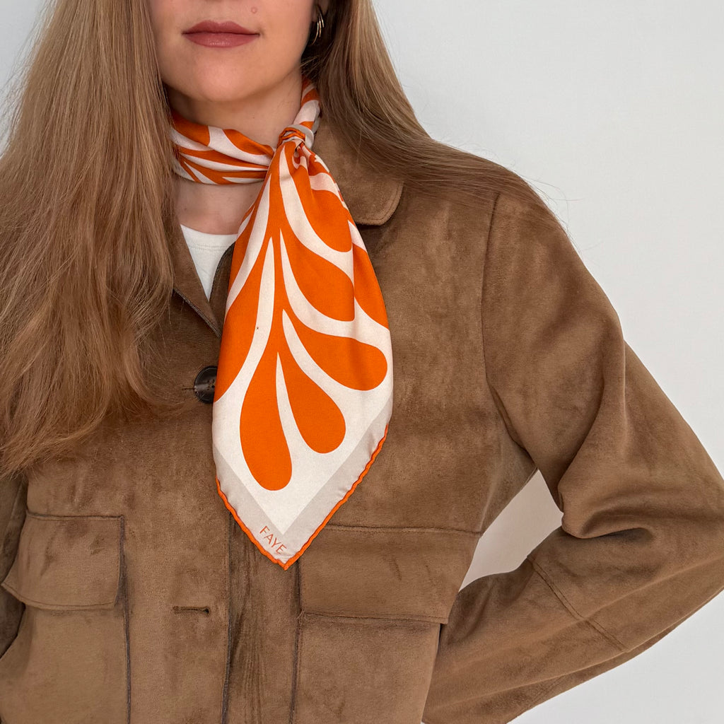 LEAF SILK SCARF - 50 - TANGERINE