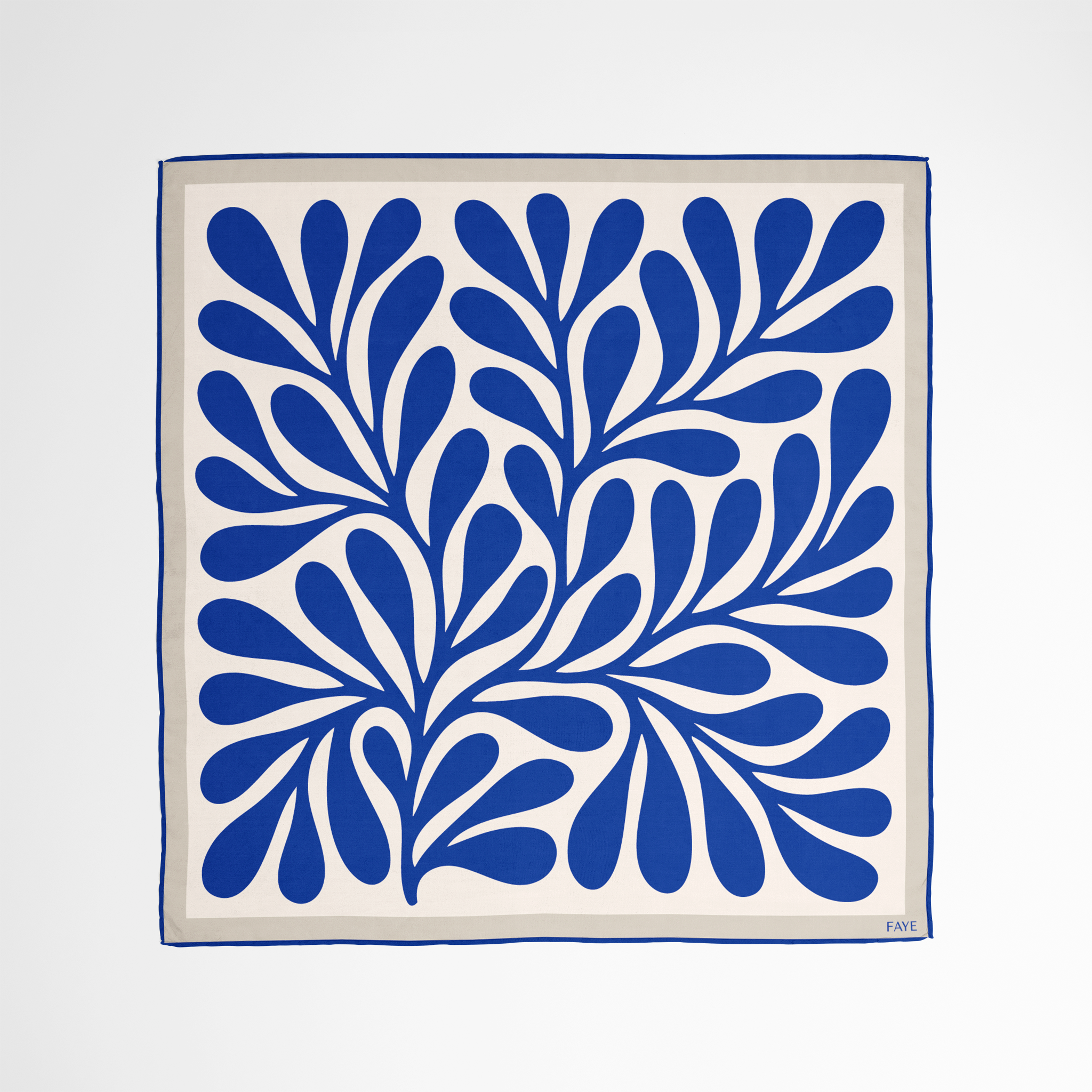 LEAF SILK SCARF - ROYAL BLUE - 50 × 50 CM