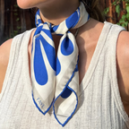 LEAF SILK SCARF - ROYAL BLUE - 50 × 50 CM