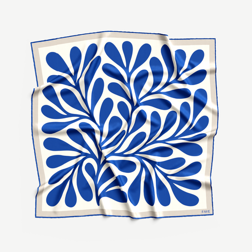 LEAF SILK SCARF - ROYAL BLUE - 50 × 50 CM
