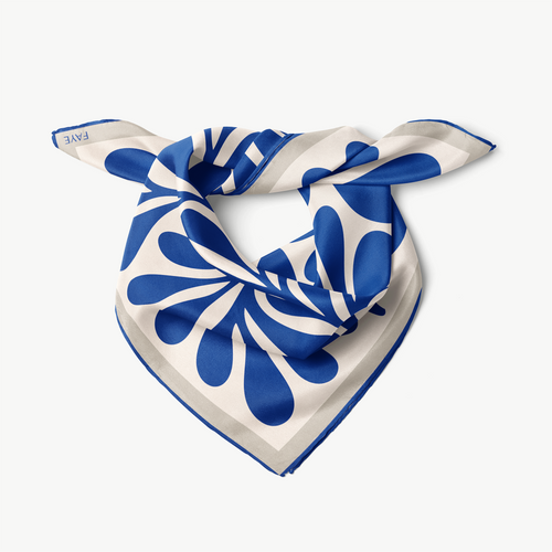 LEAF SILK SCARF - ROYAL BLUE - 50 × 50 CM