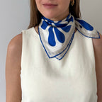 LEAF SILK SCARF - ROYAL BLUE - 50 × 50 CM