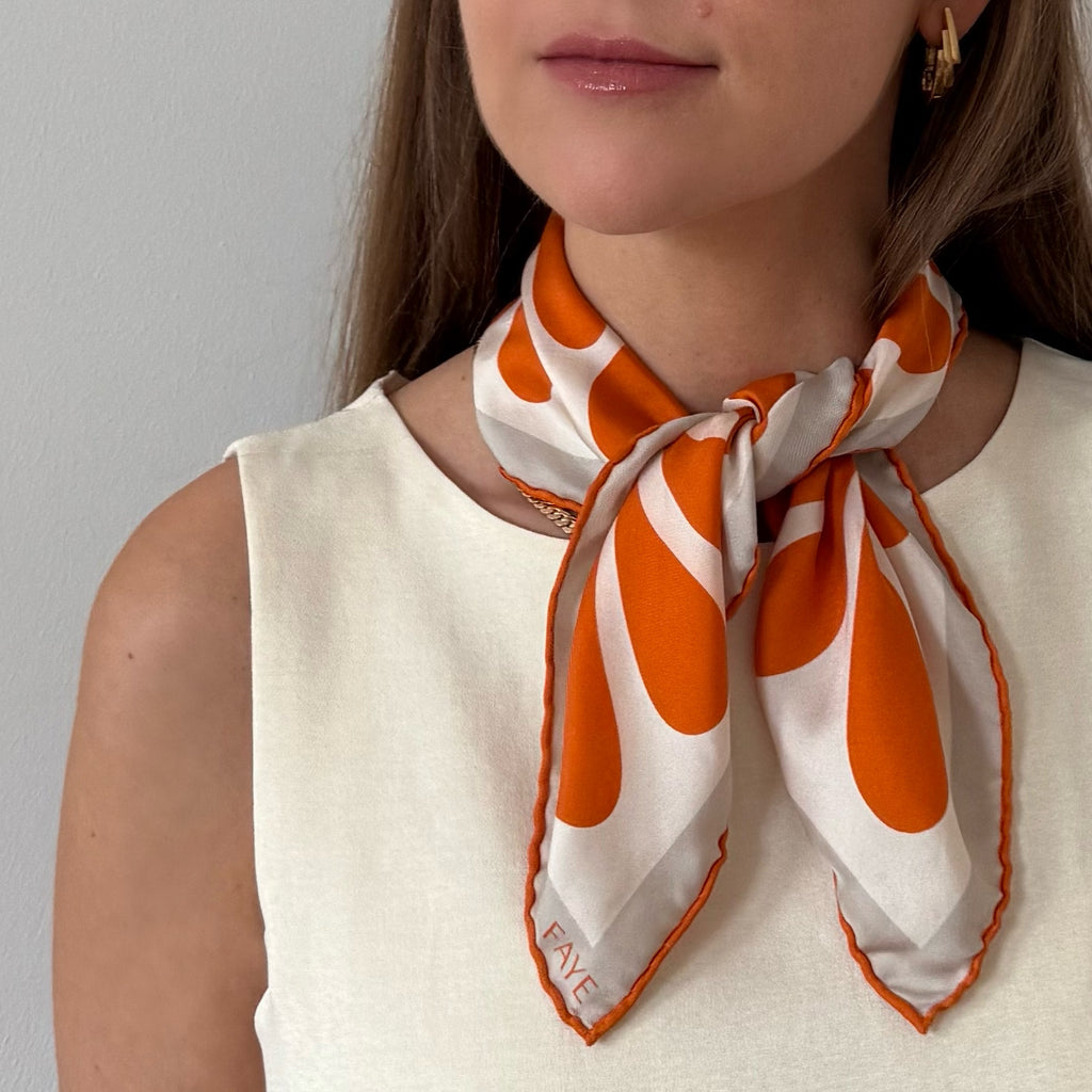 LEAF SILK SCARF - TANGERINE - 50 × 50 CM