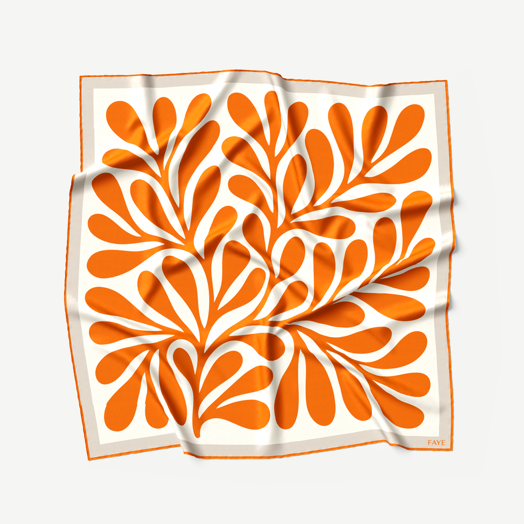LEAF SILK SCARF - TANGERINE - 50 × 50 CM