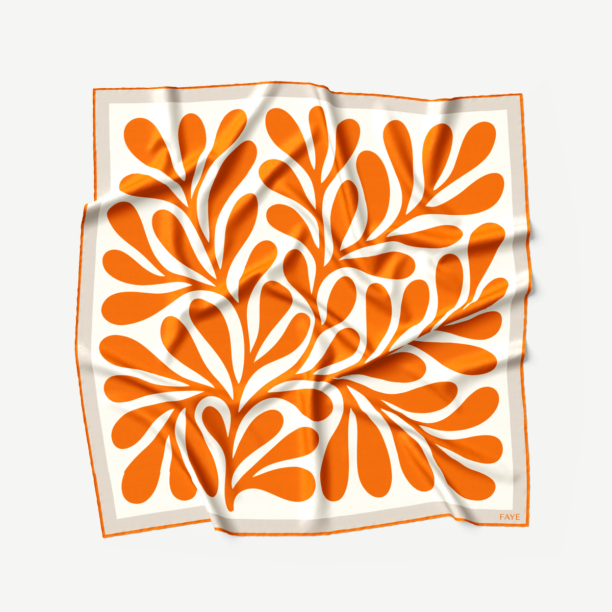 LEAF SILK SCARF - TANGERINE - 50 × 50 CM