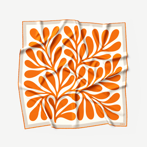 LEAF SILK SCARF - TANGERINE - 50 × 50 CM