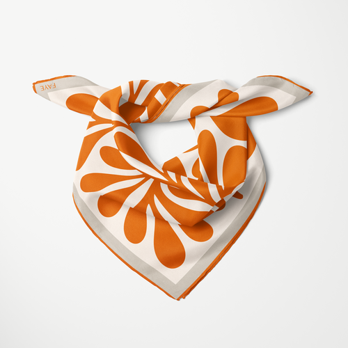 LEAF SILK SCARF - TANGERINE - 50 × 50 CM